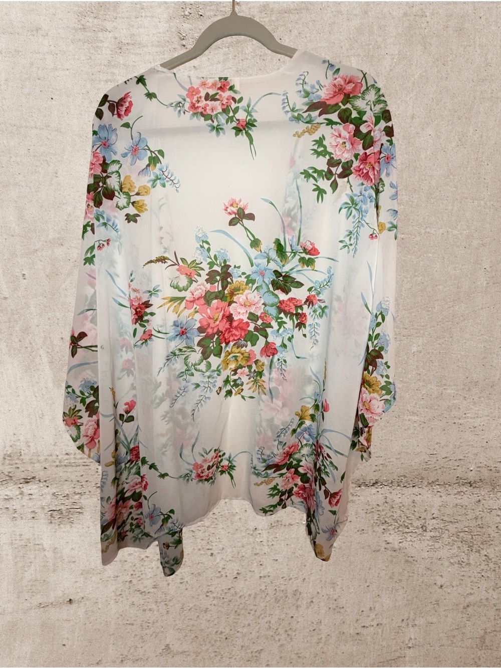 Umgee USA Botanical Garden Floral Kimono Open Front White S/M Boho Coverup - Picture 3 of 6